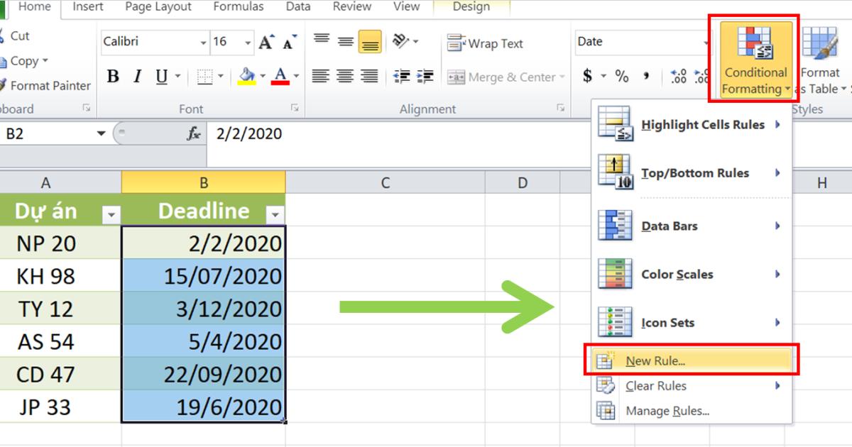 Hướng dẫn thiết lập cảnh báo ngày đến hạn trong Excel
